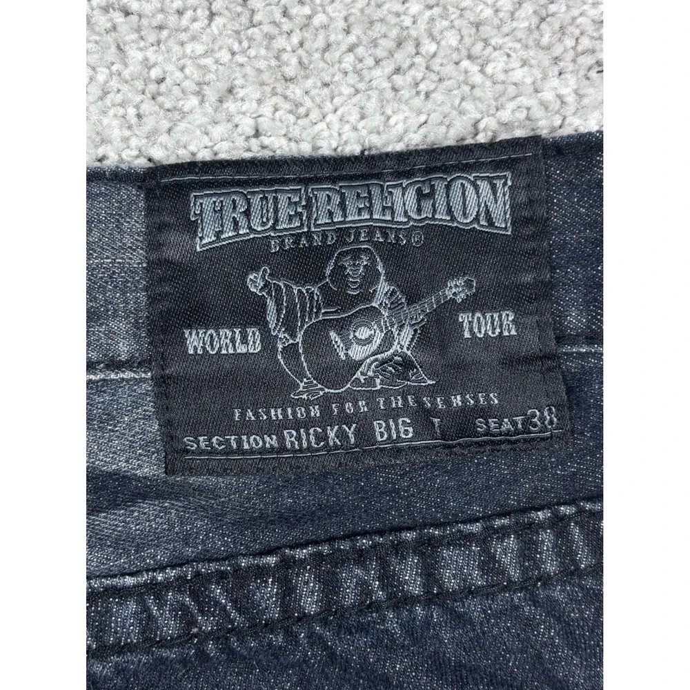 True Religion Jeans Mens Size 38 Black Denim Straight‎ Leg USA Made